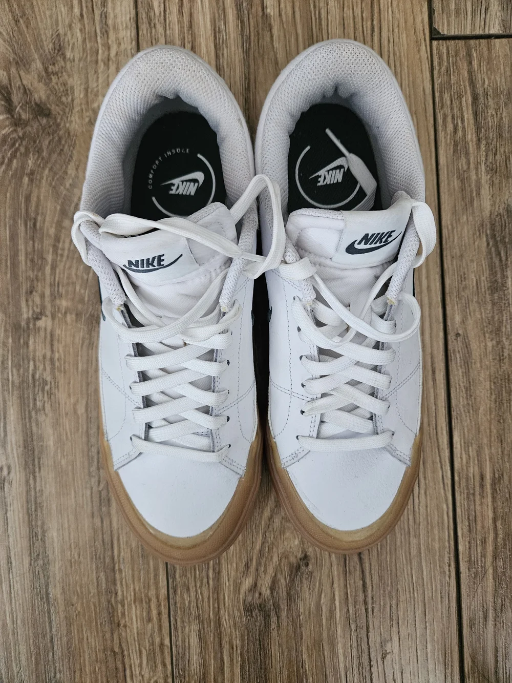 Nike White Leather Sneakers with Gum Sole